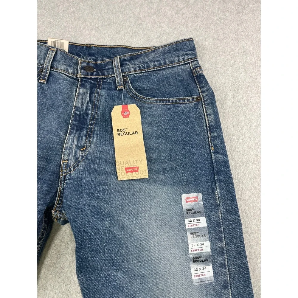Levis 505 Jeans Mens 32x34 Blue Denim Regular Fit Stretch Straight Leg